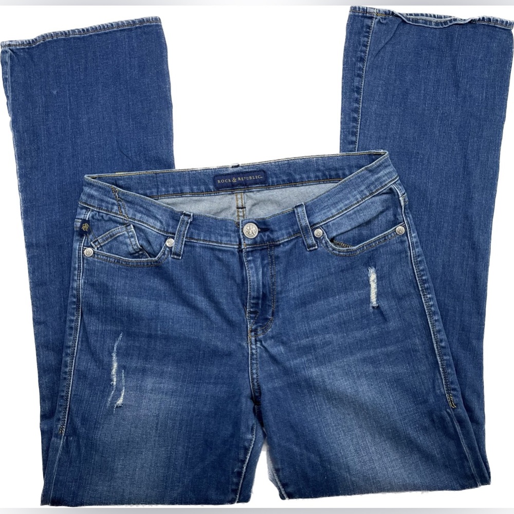 Rock & Republic, Size 14M, Kasandra, Jeans, Distressed Denim, Straight, Womens